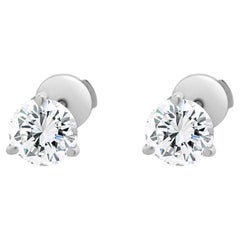 14 Karat White Gold Round Brilliant Cut Diamond Stud Earrings