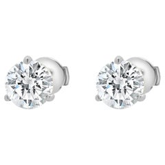 14 Karat White Gold Round Brilliant Cut Diamond Stud Earrings