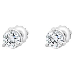 14 Karat White Gold Round Brilliant Cut Diamond Stud Earrings