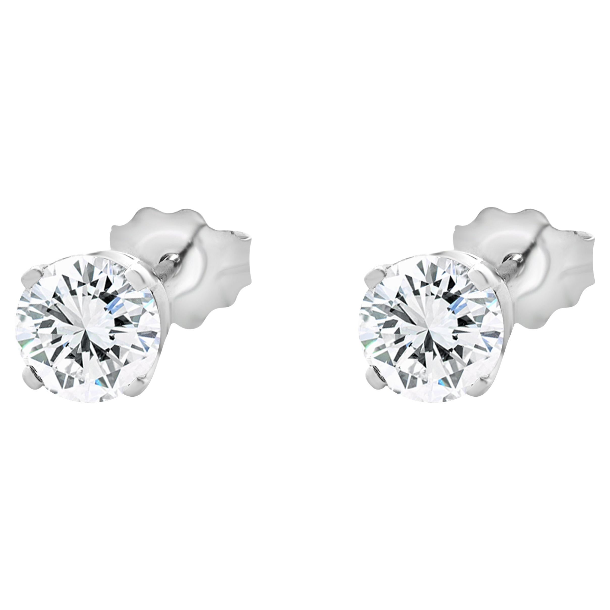 14 Karat White Gold Round Brilliant Cut Diamond Stud Earrings