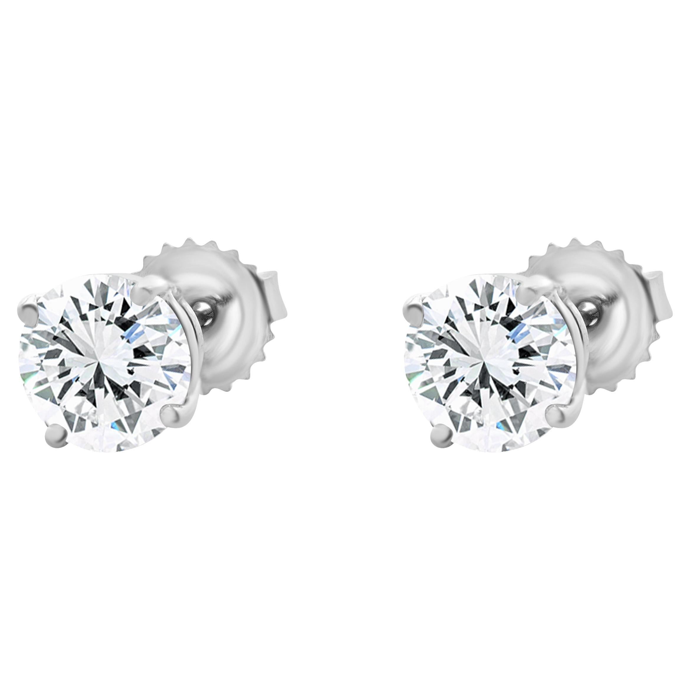 14 Karat White Gold Round Brilliant Cut Diamond Stud Earrings