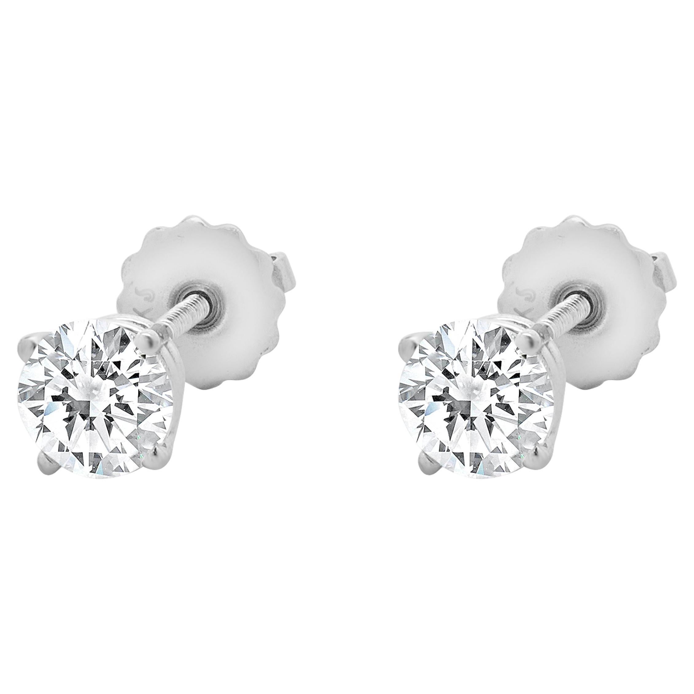 14 Karat White Gold Round Brilliant Cut Diamond Stud Earrings