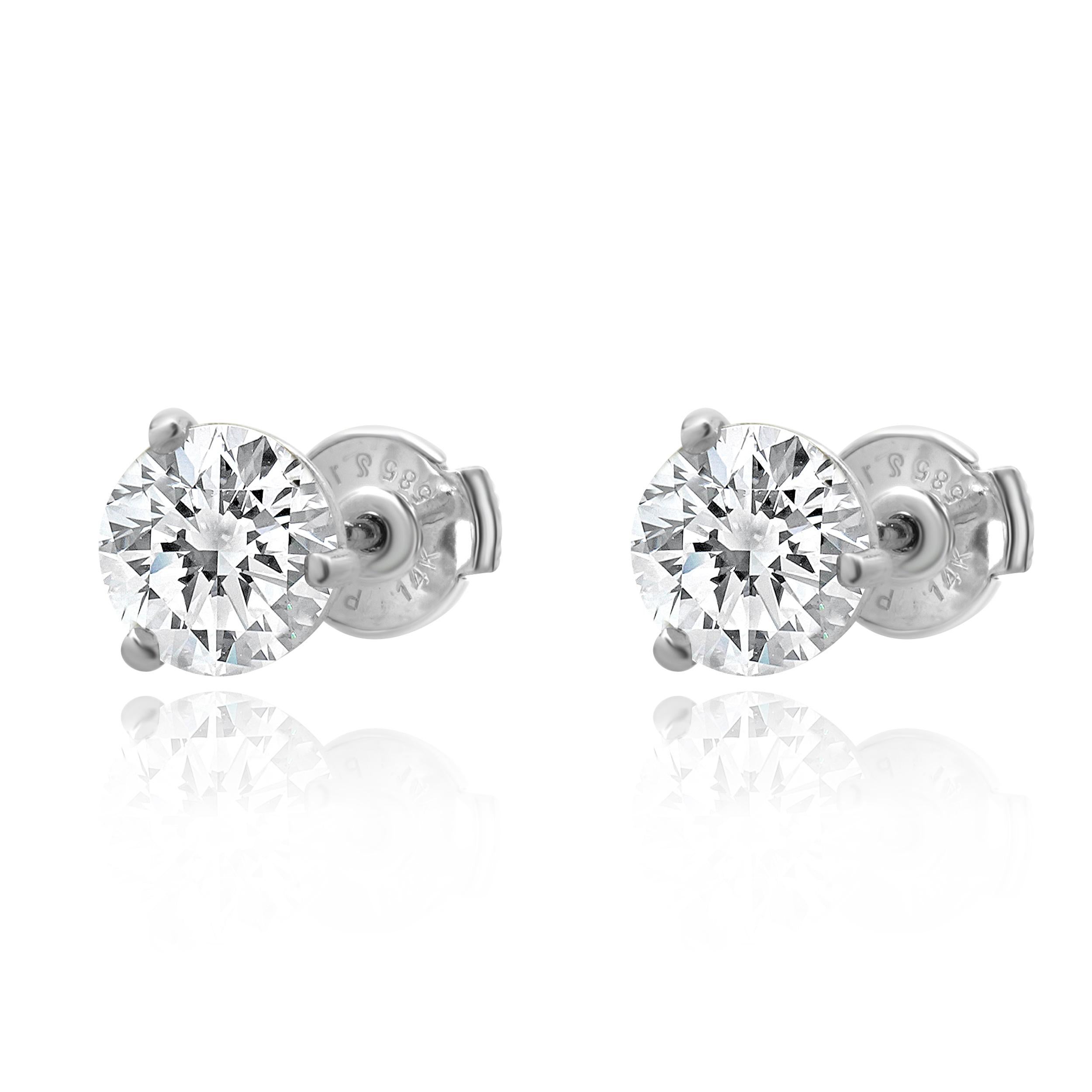 14 Karat White Gold Round Brilliant Cut Diamond Stud Earrings