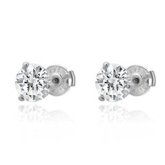 14 Karat White Gold Round Brilliant Cut Diamond Stud Earrings