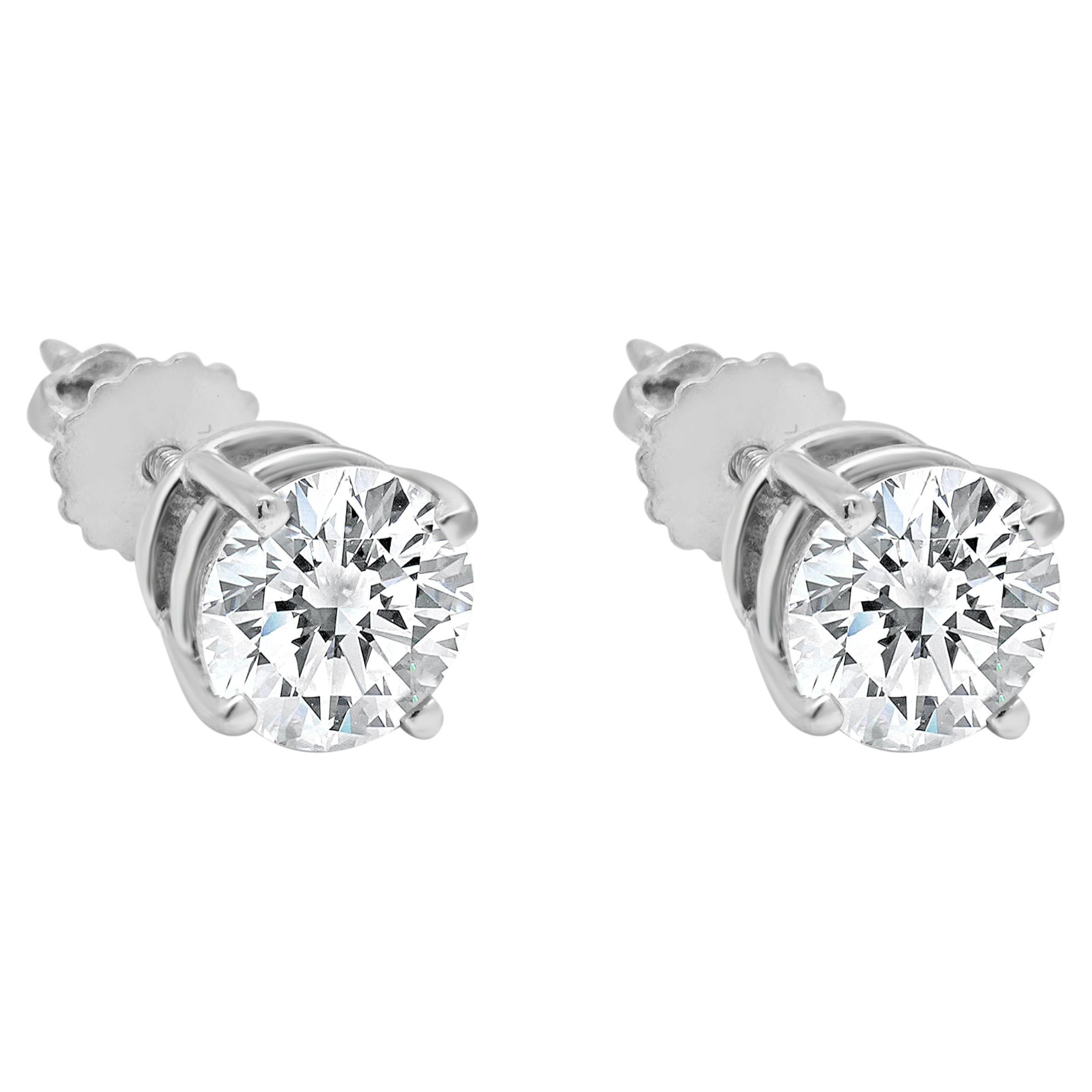 14 Karat White Gold Round Brilliant Cut Diamond Stud Earrings