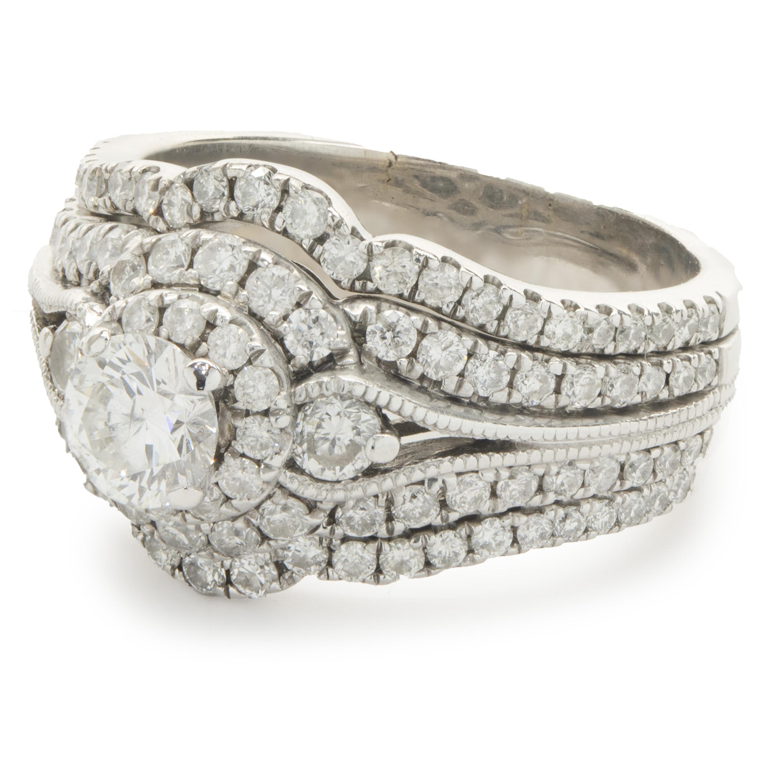 Round Cut 14 Karat White Gold Round Brilliant Cut Five Layer Diamond Engagement Ring For Sale