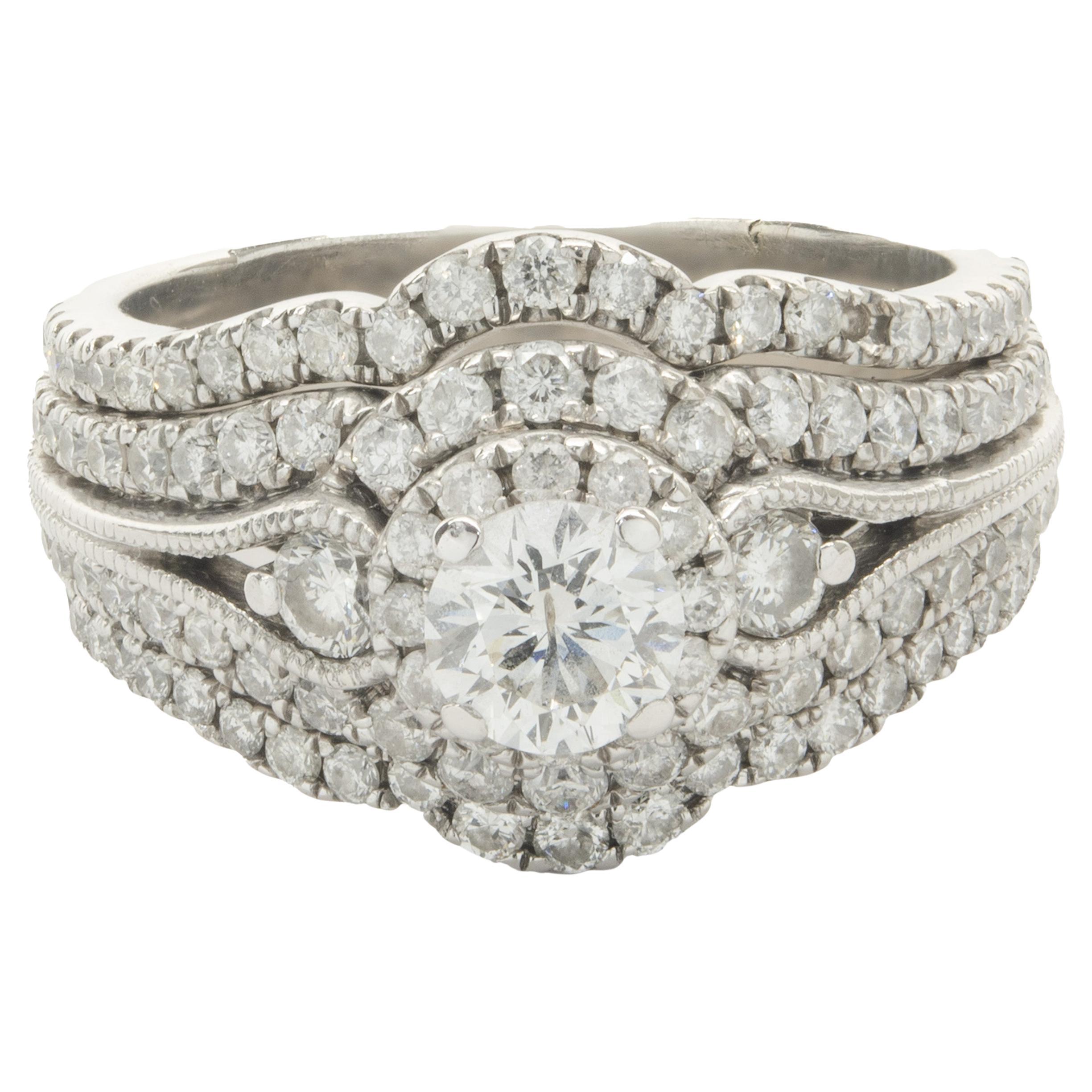 14 Karat White Gold Round Brilliant Cut Five Layer Diamond Engagement Ring