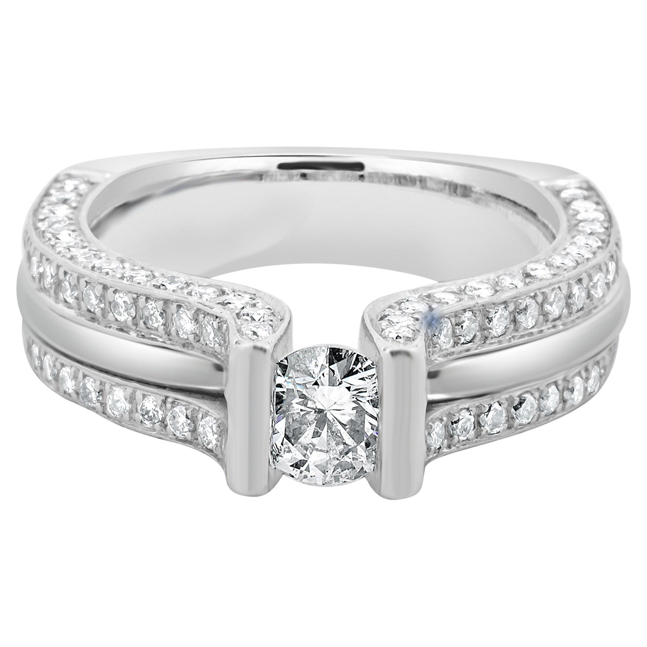 14 Karat White Gold Round Brilliant Cut Tension Set Diamond Engagement Ring