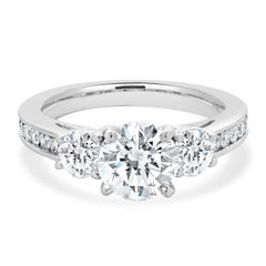 14 Karat White Gold Round Brilliant Cut Three Stone Diamond Engagement Ring