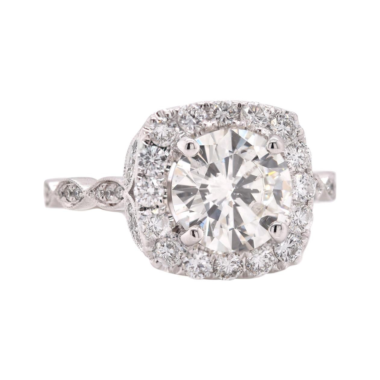 14 Karat White Gold Round Brilliant Diamond Engagement Ring For Sale