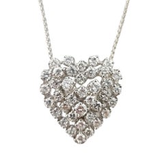 14 Karat White Gold Round Brilliant Diamond Heart Pendant 2.30cts Necklace