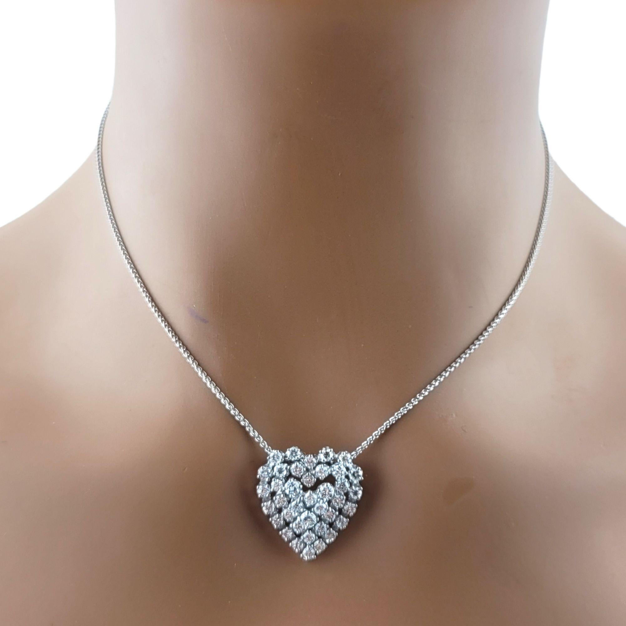 14 Karat White Gold Round Brilliant Diamond Heart Pendant 2.30cts Necklace In Good Condition For Sale In Washington Depot, CT