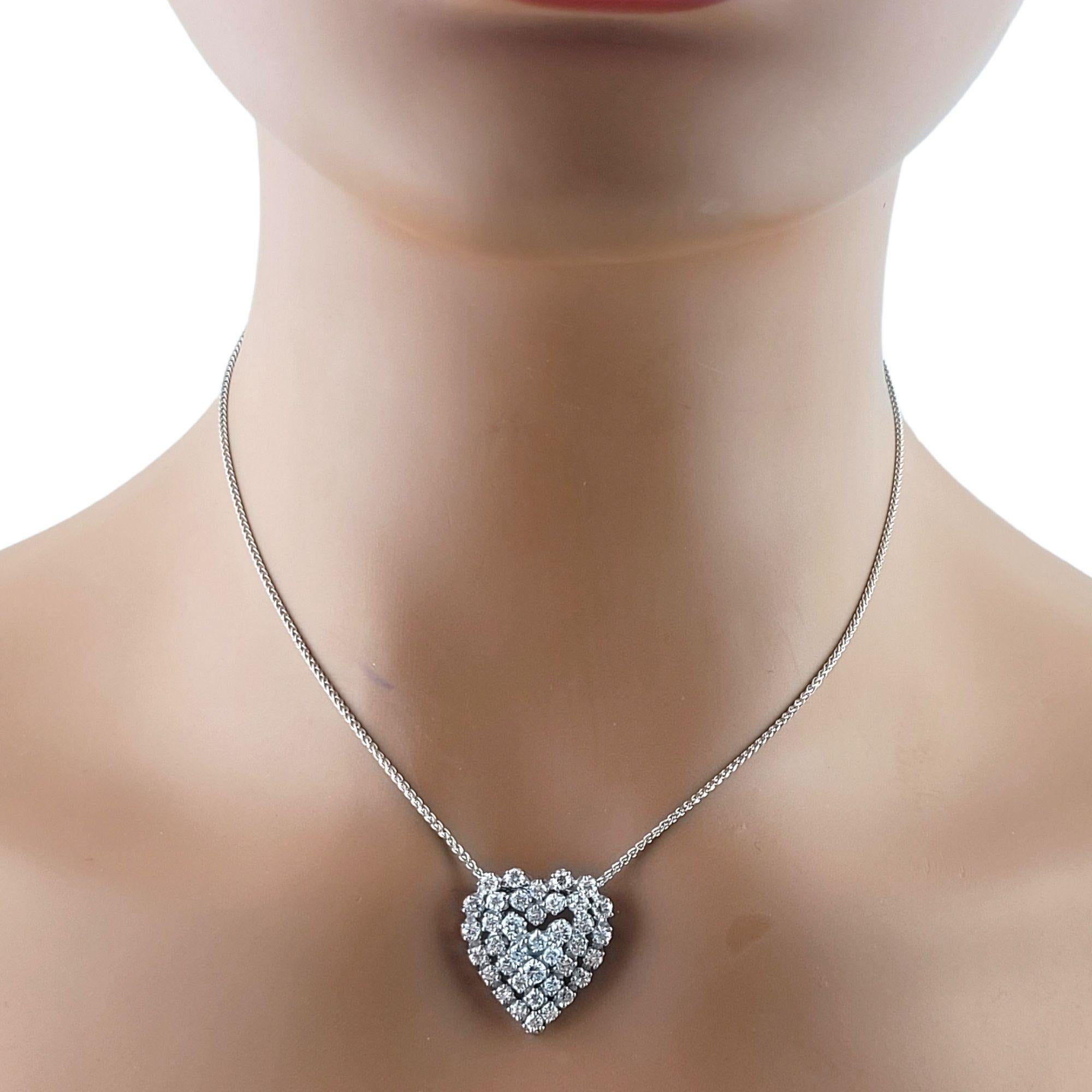 Women's 14 Karat White Gold Round Brilliant Diamond Heart Pendant 2.30cts Necklace For Sale