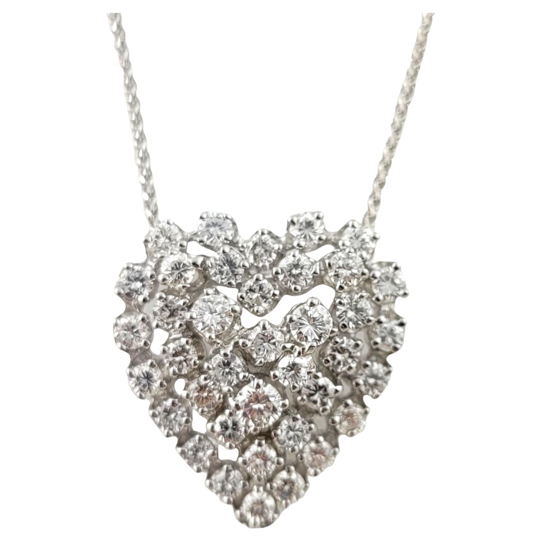 14 Karat White Gold Round Brilliant Diamond Heart Pendant 2.30cts Necklace For Sale