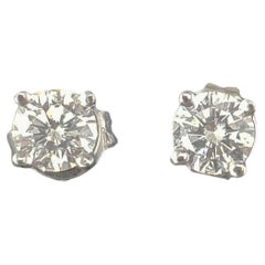 14 Karat White Gold Round Brilliant Diamond Stud Earrings #17687