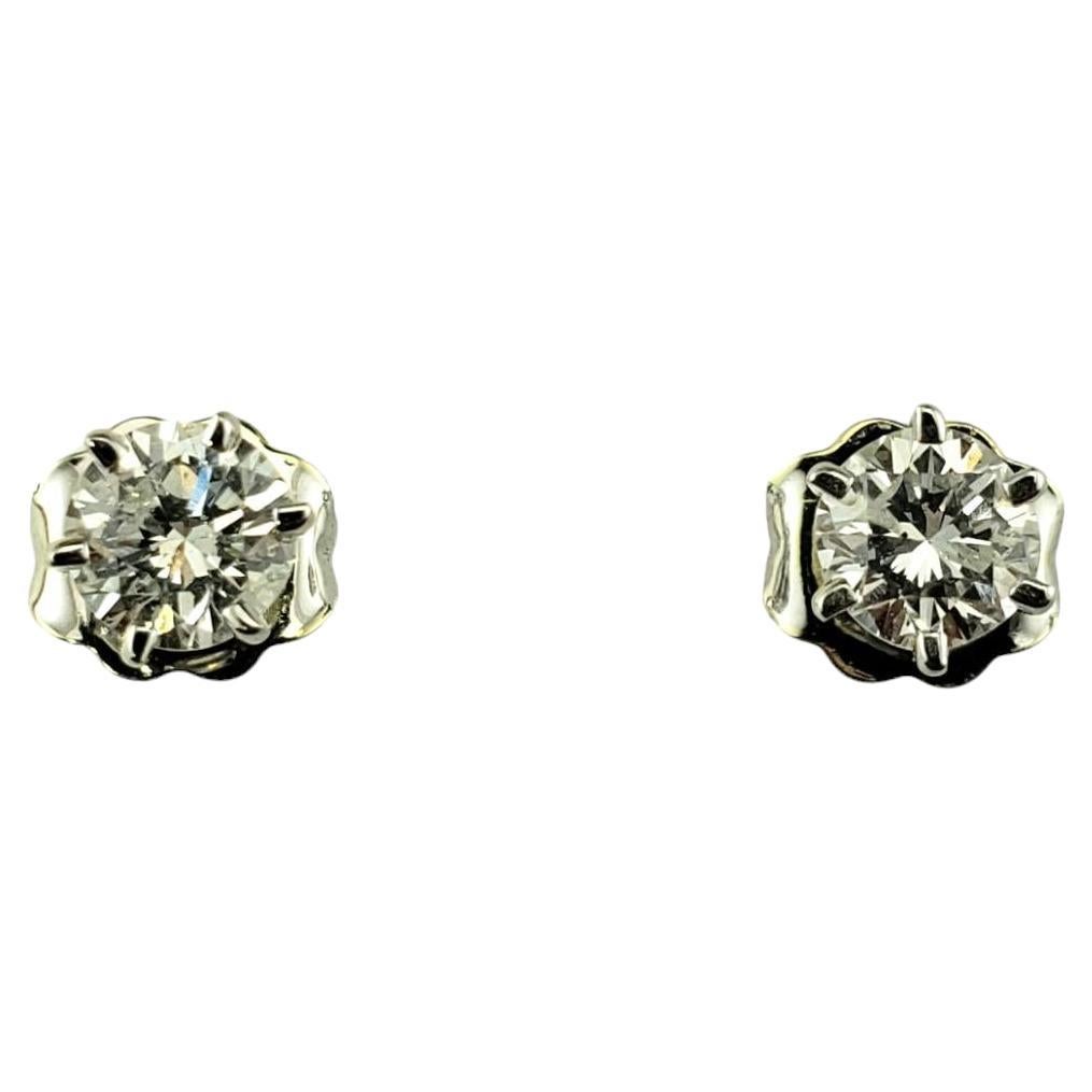 14 Karat White Gold Round Brilliant Diamond Stud Earrings #18758
