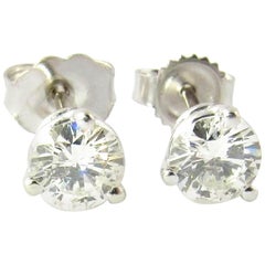 14 Karat White Gold Round Brilliant Diamond Stud Earrings .75 Carat