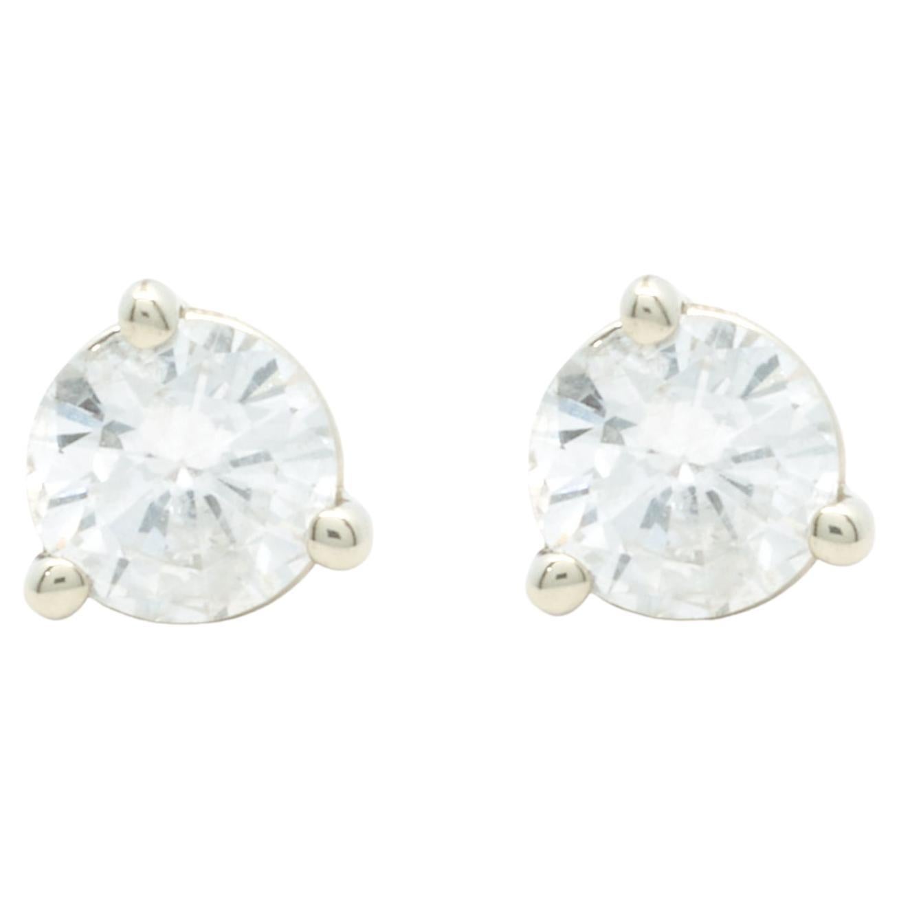 14 Karat White Gold Round Brilliant Diamond Stud Earrings For Sale