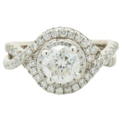 14 Karat White Gold Round Brilliant Diamond Swirl Engagement Ring