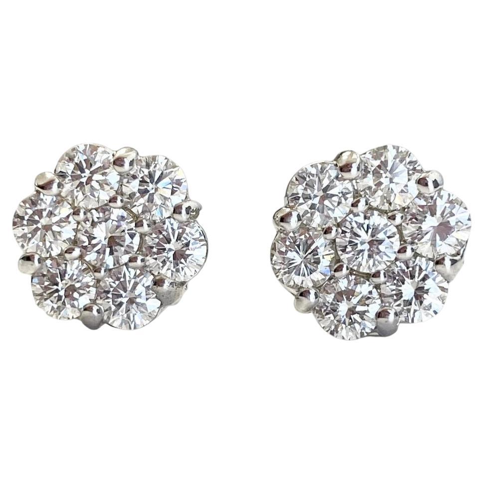 14 Karat White Gold Round Cut Diamond Earrings 2.60cts. For Sale