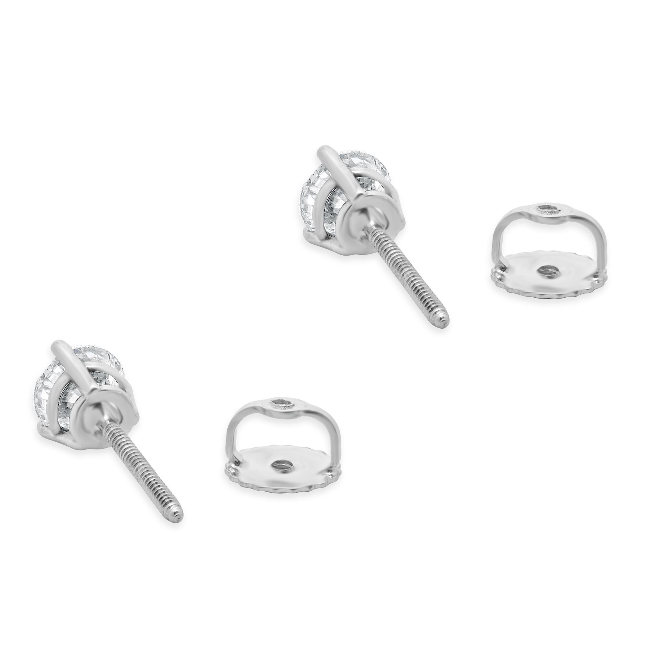 Boucles d'oreilles en or blanc 14 carats avec diamants taillés en rond Excellent état - En vente à Scottsdale, AZ