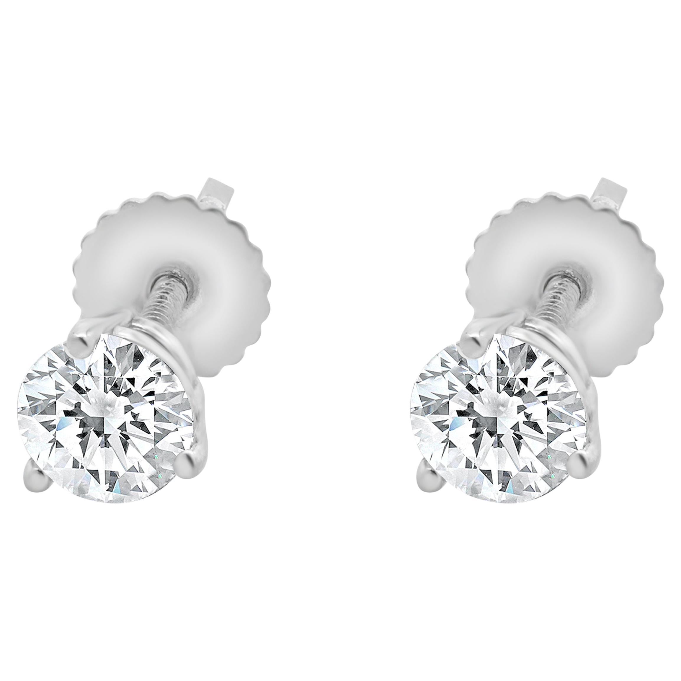 14 Karat White Gold Round Cut Diamond Stud Earrings