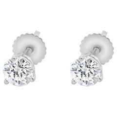 14 Karat White Gold Round Cut Diamond Stud Earrings
