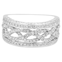 14 Karat White Gold Round Diamond Braided Band