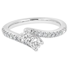14 Karat White Gold Round Diamond Bypass Ring