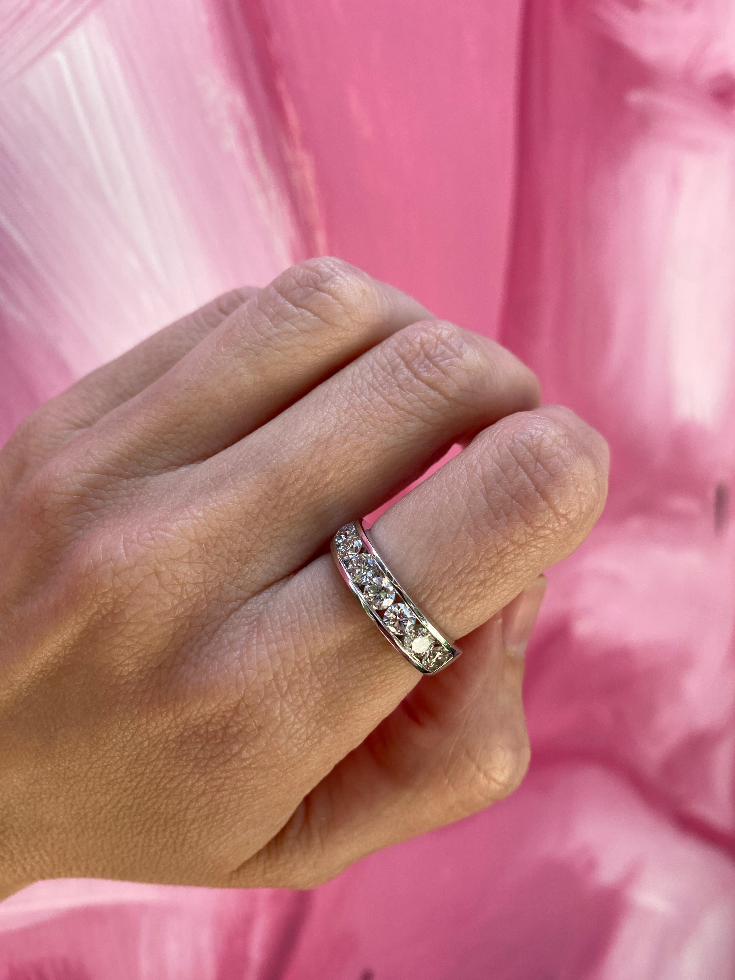 14 Karat White Gold Round Diamond Channel Set Band For Sale 5