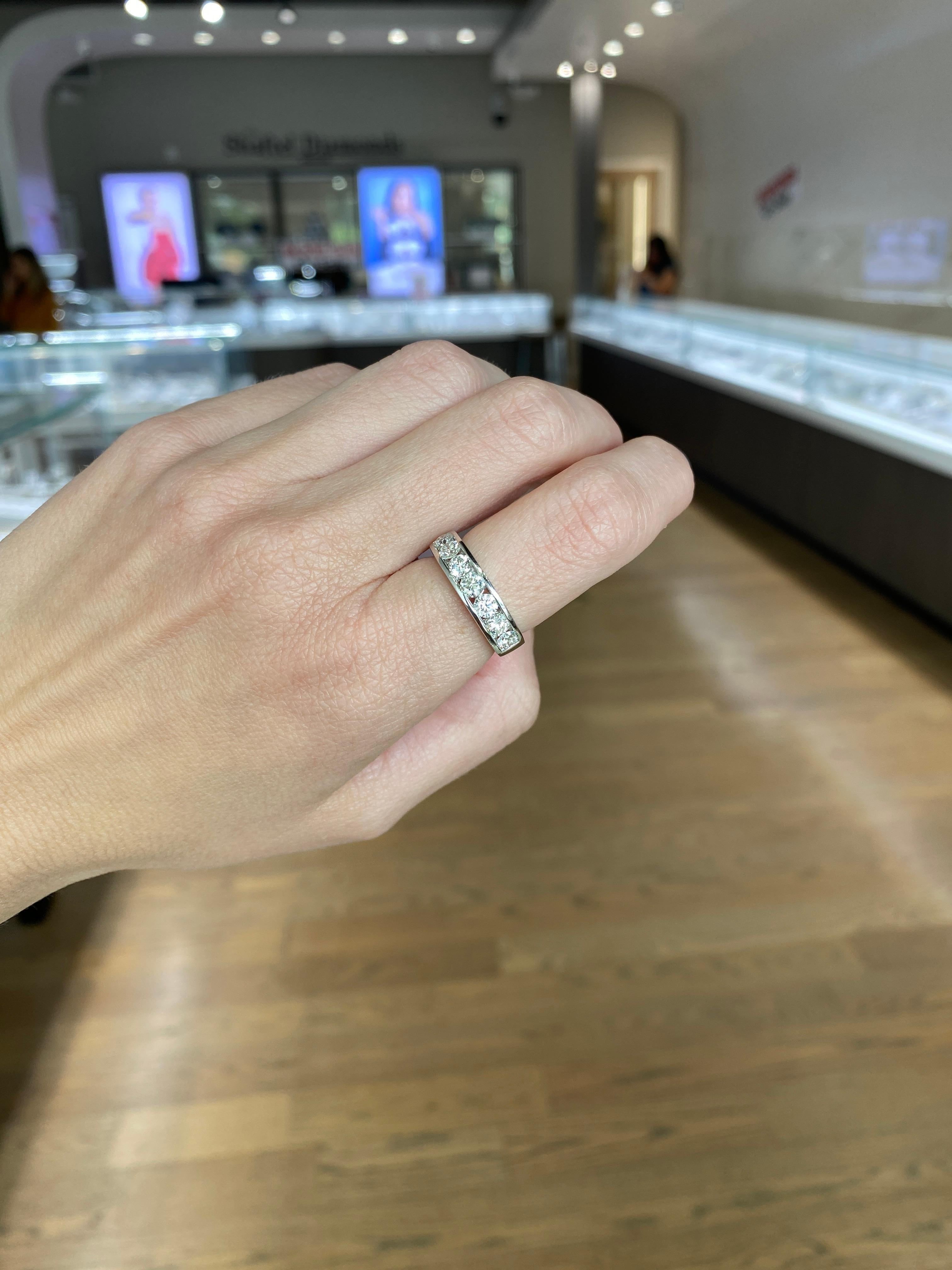 14 Karat White Gold Round Diamond Channel Set Band For Sale 6