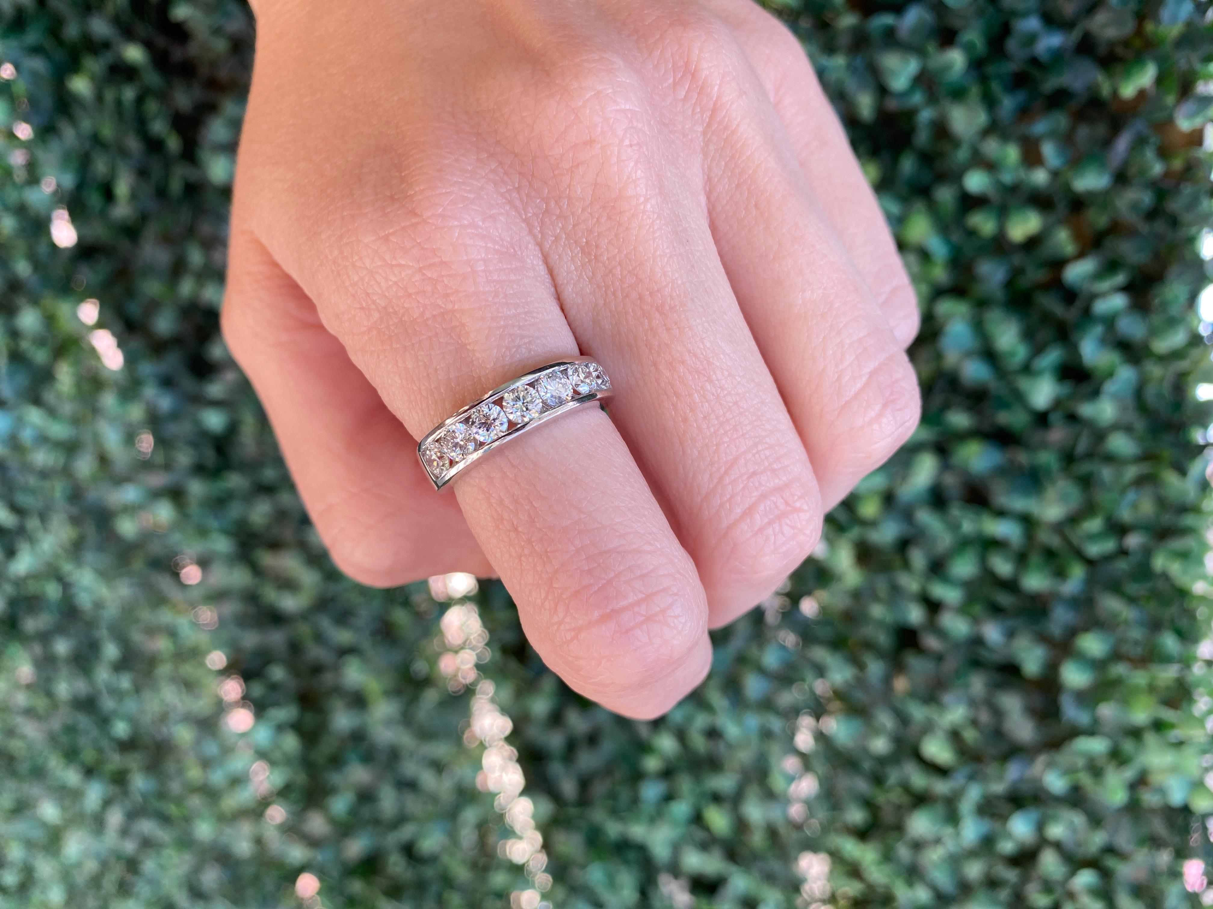 14 Karat White Gold Round Diamond Channel Set Band For Sale 11