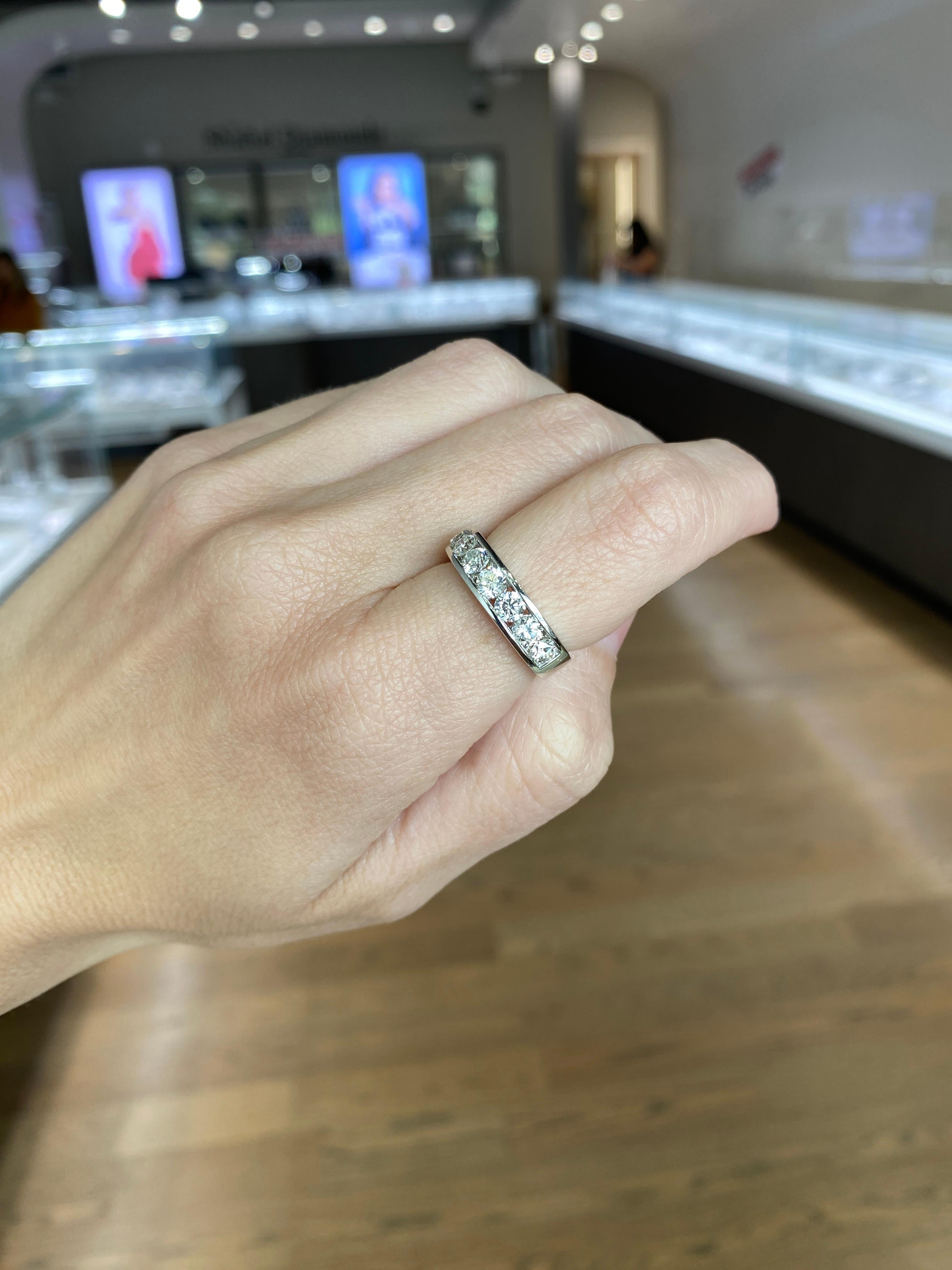 Round Cut 14 Karat White Gold Round Diamond Channel Set Band For Sale