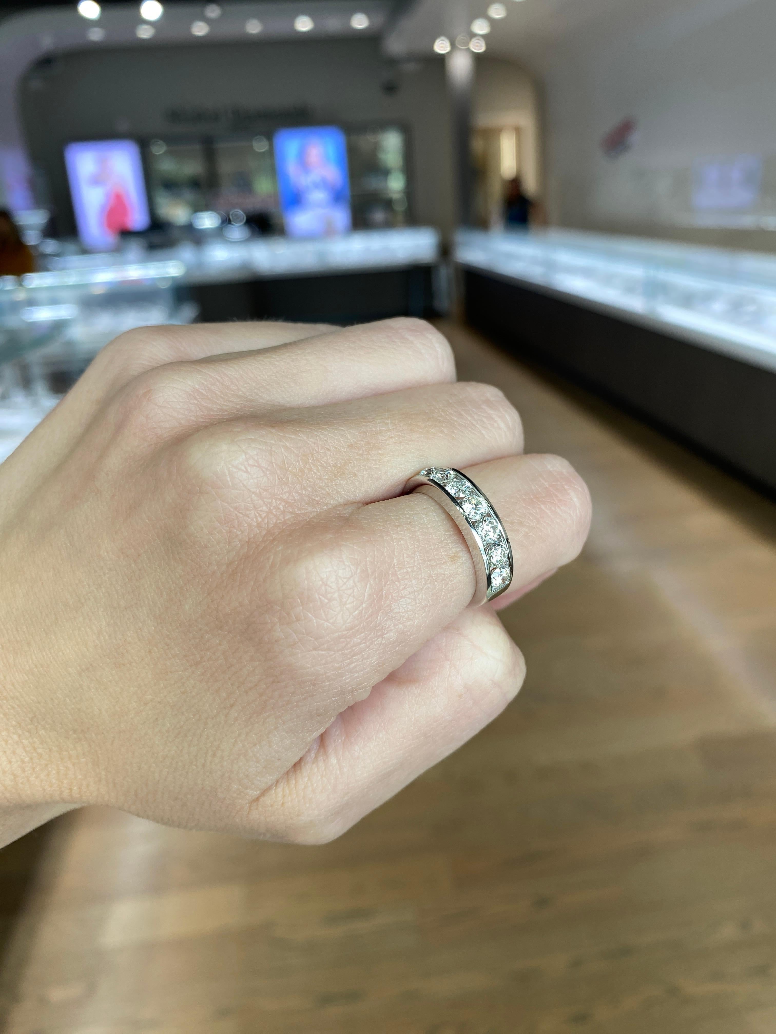 14 Karat White Gold Round Diamond Channel Set Band In New Condition For Sale In Houston, TX