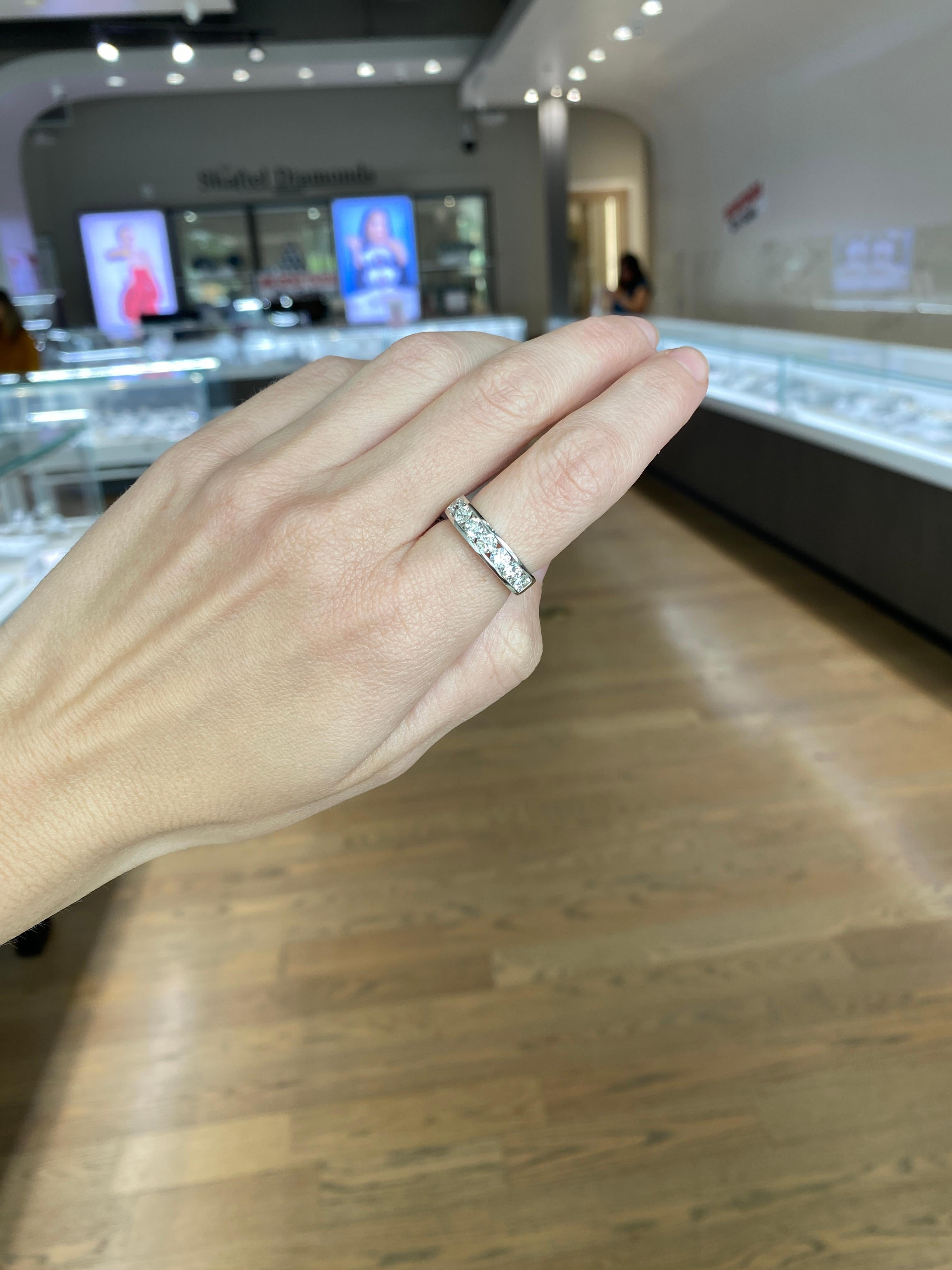 14 Karat White Gold Round Diamond Channel Set Band For Sale 1