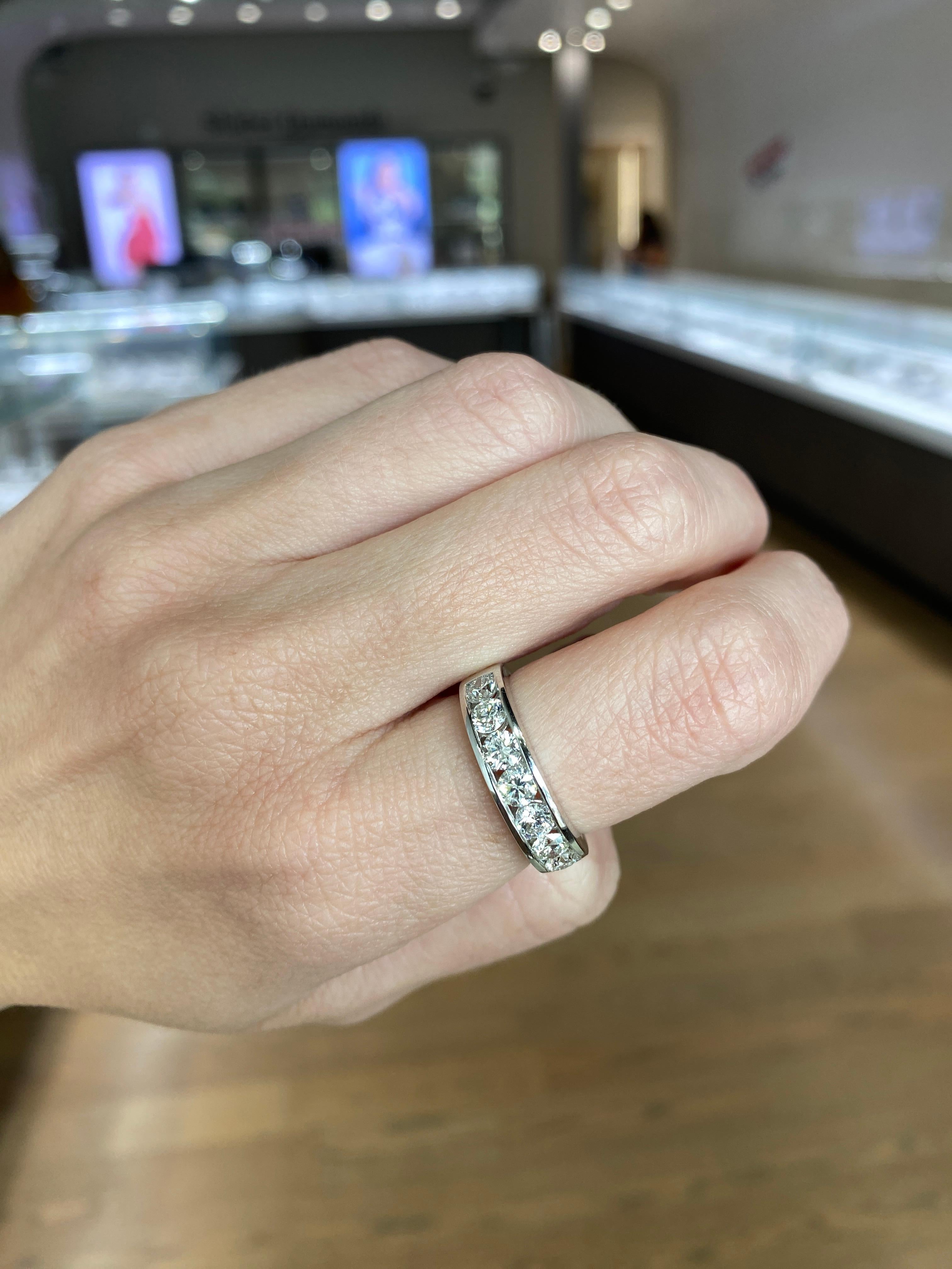14 Karat White Gold Round Diamond Channel Set Band For Sale 2