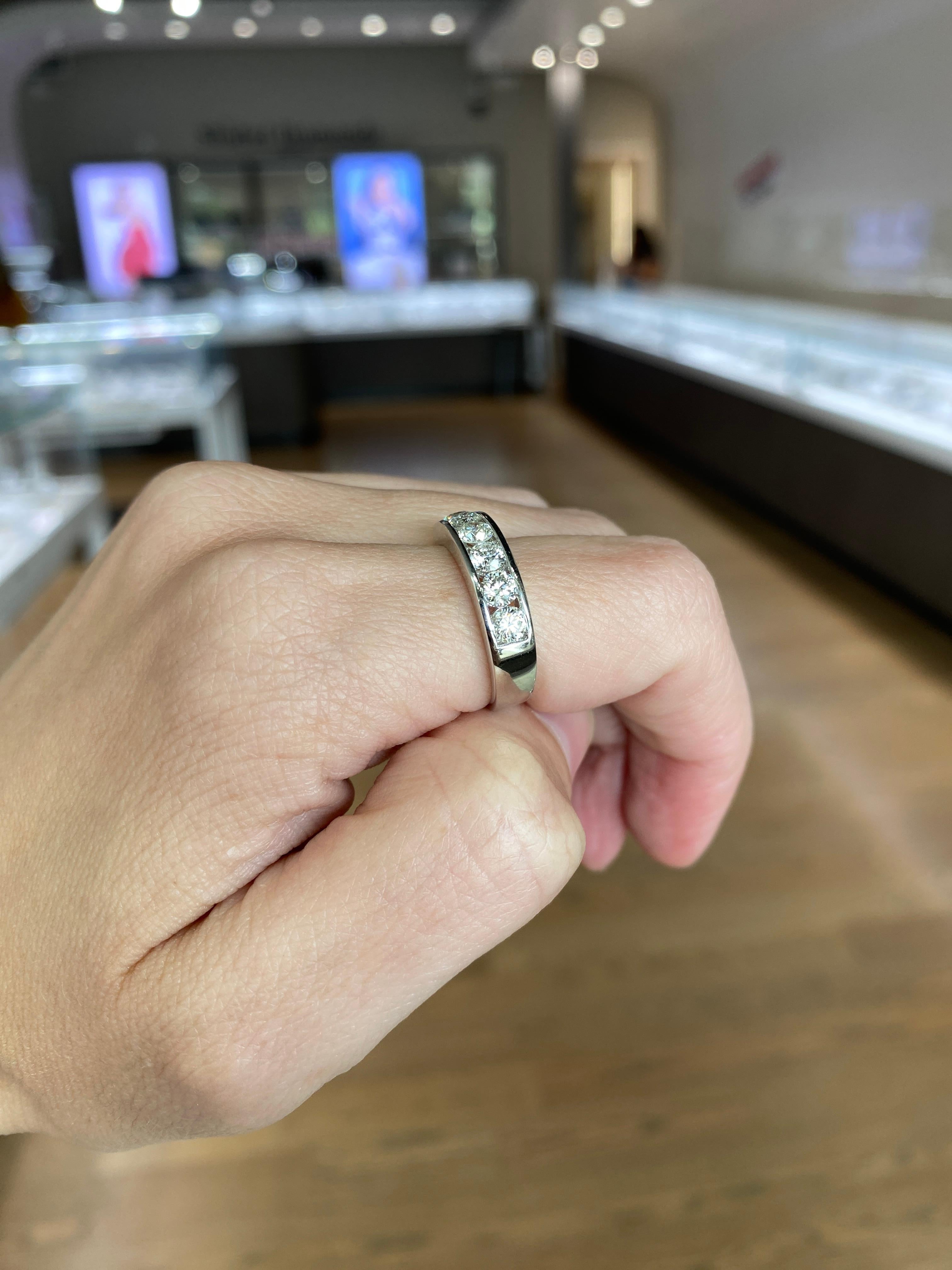 14 Karat White Gold Round Diamond Channel Set Band For Sale 3