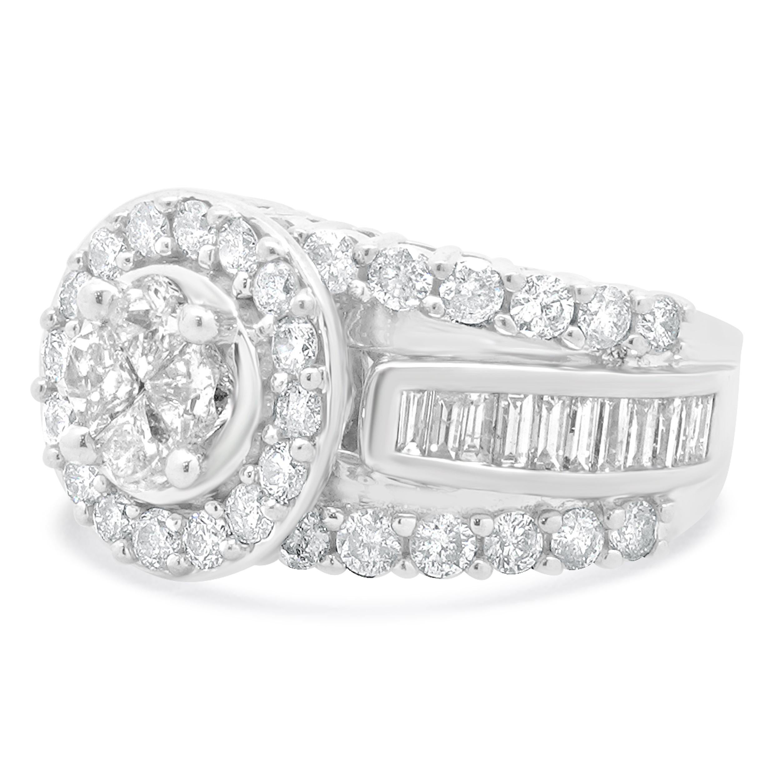 Matériau : Or blanc 14K
Diamants : 64 taille ronde = 3.00cttw
Couleur : I
Clarté : I2
Taille de l'anneau : 4 (veuillez prévoir jusqu'à 2 jours ouvrables supplémentaires pour les demandes de taille)
Poids : 8.44 grammes