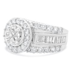 14 Karat White Gold Round Diamond Cluster Engagement Ring