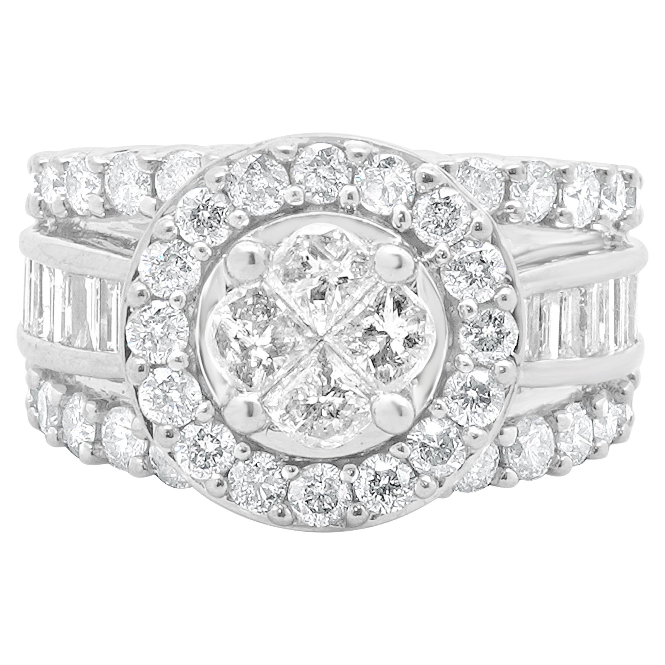 14 Karat Weißgold Rund Diamant Cluster Verlobungsring