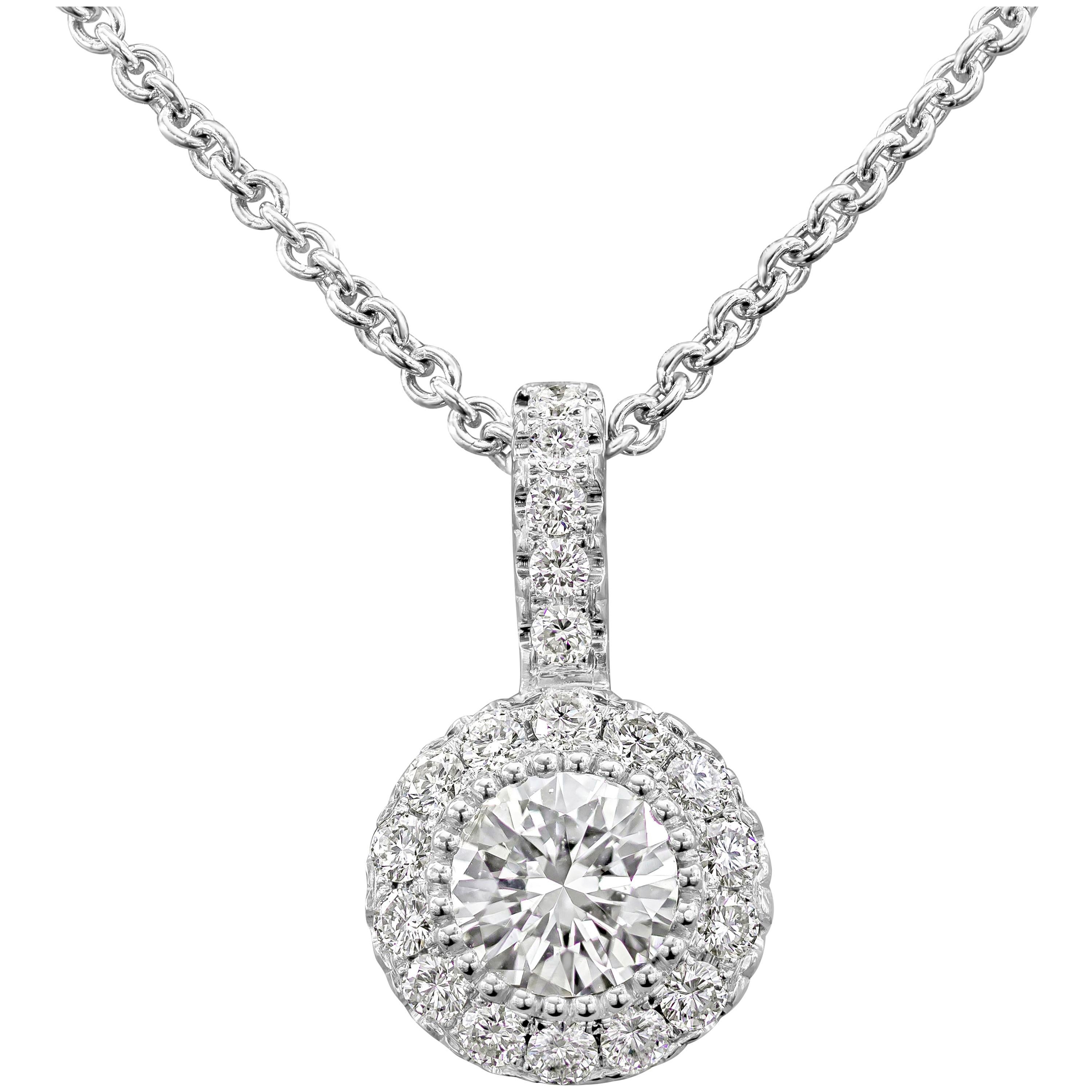 Roman Malakov 0.45 Carats Total Brilliant Round Diamond Cluster Pendant Necklace For Sale