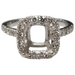 14 Karat White Gold Round Diamond Cushion Halo Ring