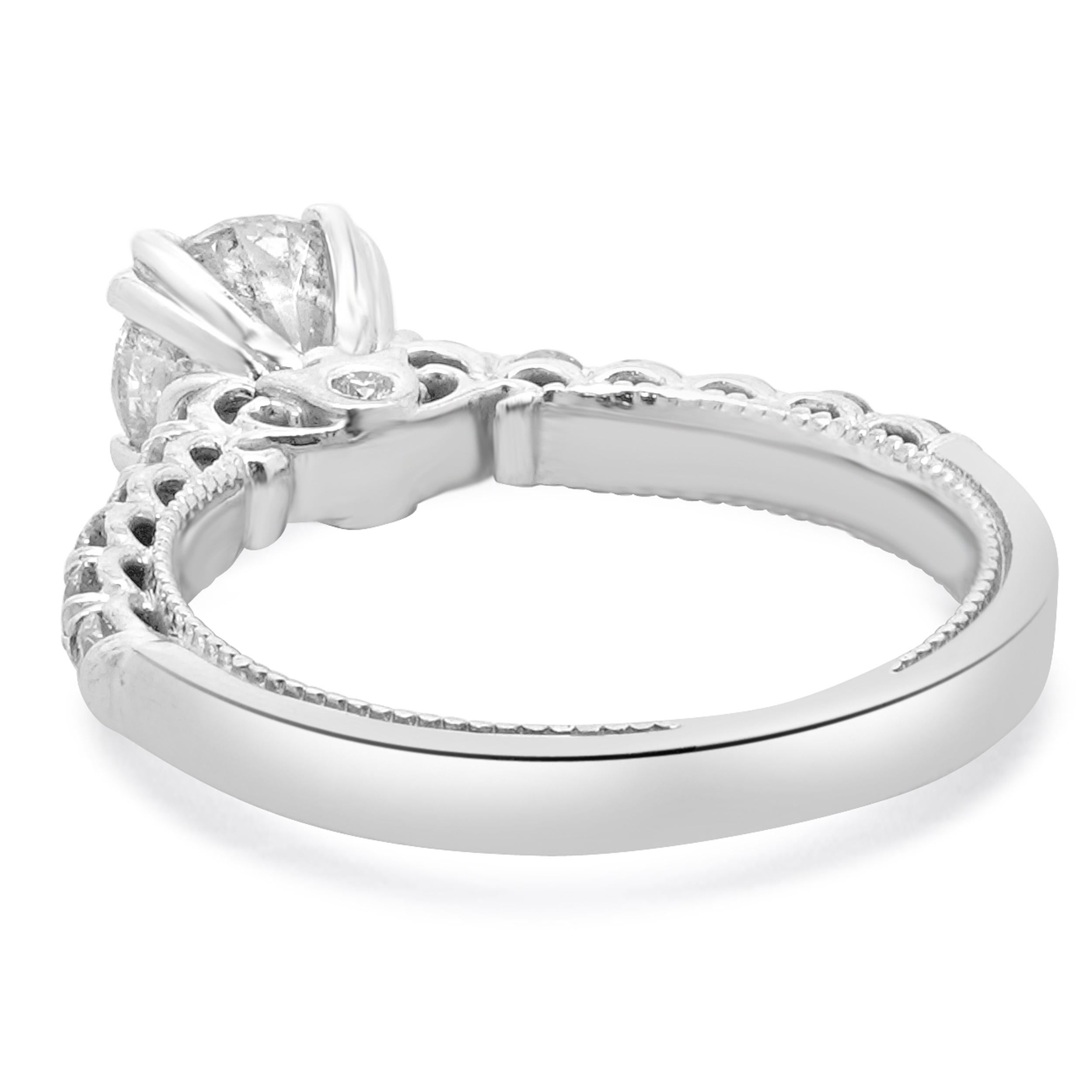 Brilliant Cut 14 Karat White Gold Round Diamond Engagement Ring For Sale