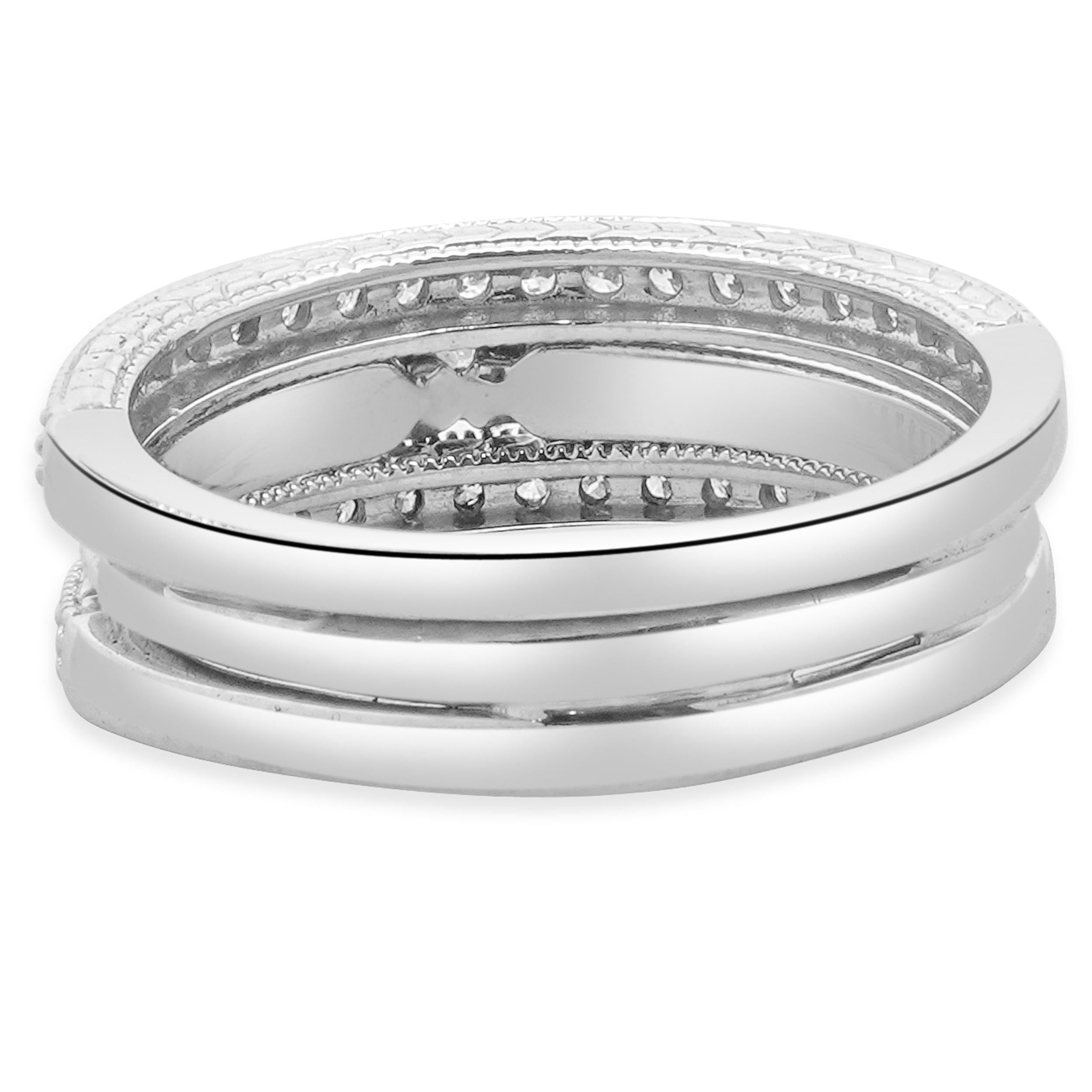 Brilliant Cut 14 Karat White Gold Round Diamond Engagement Ring Set For Sale