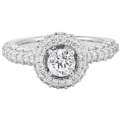Bague de fiançailles halo de diamants ronds en or blanc 14 carats