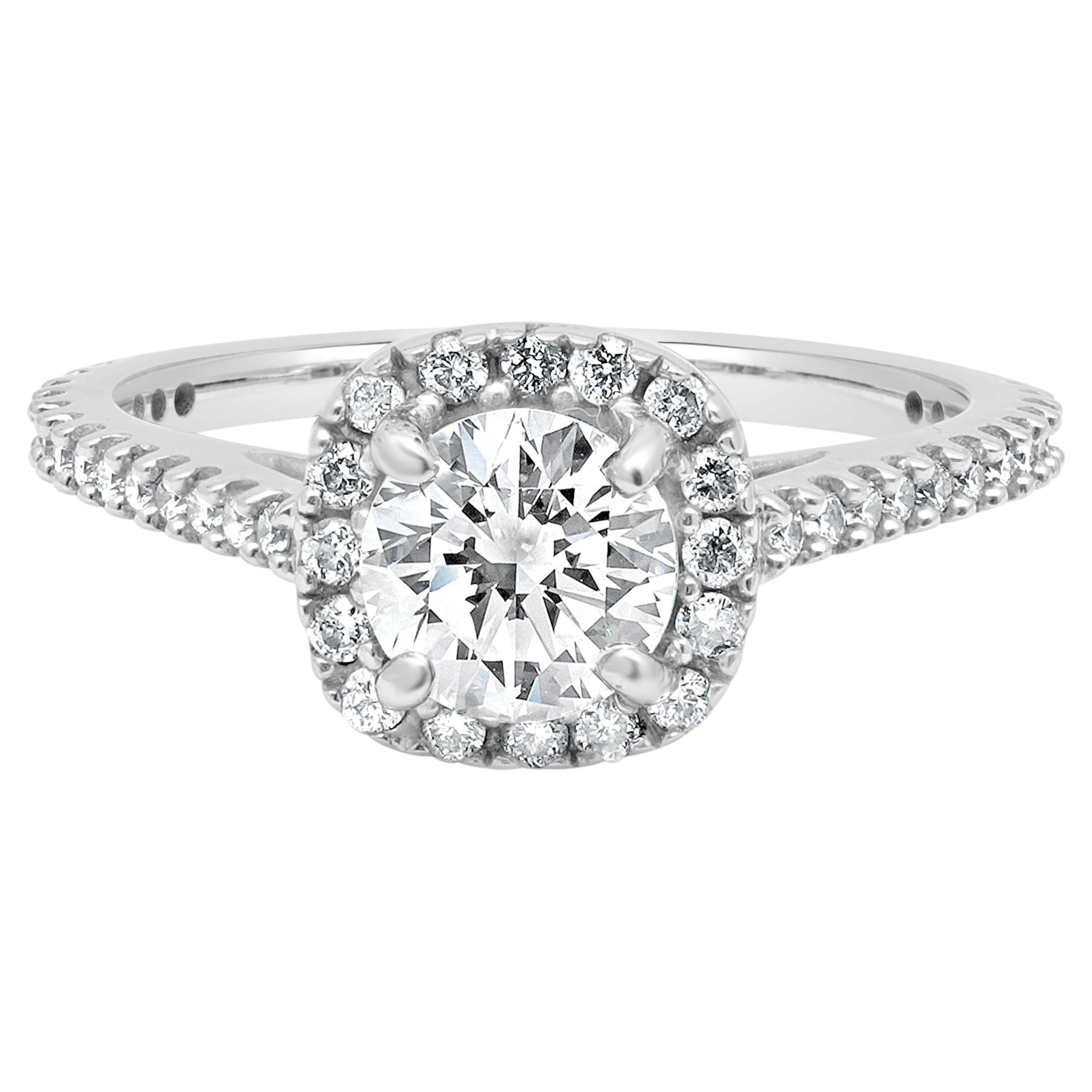 14 Karat White Gold Round Diamond Halo Ring