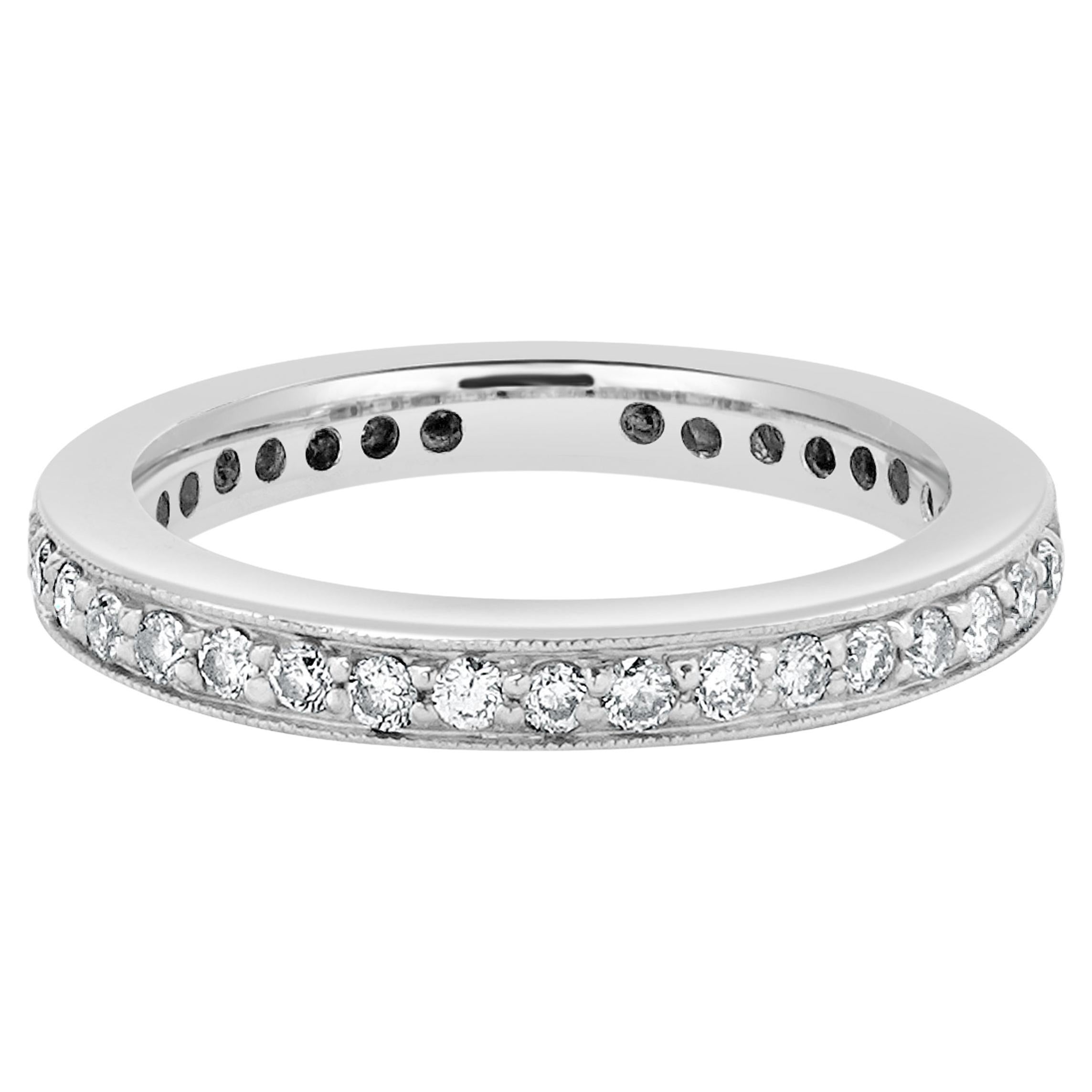 14 Karat White Gold Round Diamond Milgrain Eternity Band