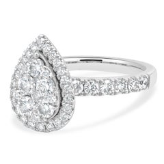 14 Karat White Gold Round Diamond Pear-Shaped Cluster Halo Engagement Ring