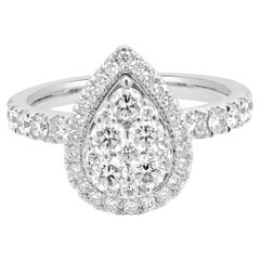 14 Karat White Gold Round Diamond Pear-Shaped Cluster Halo Engagement Ring