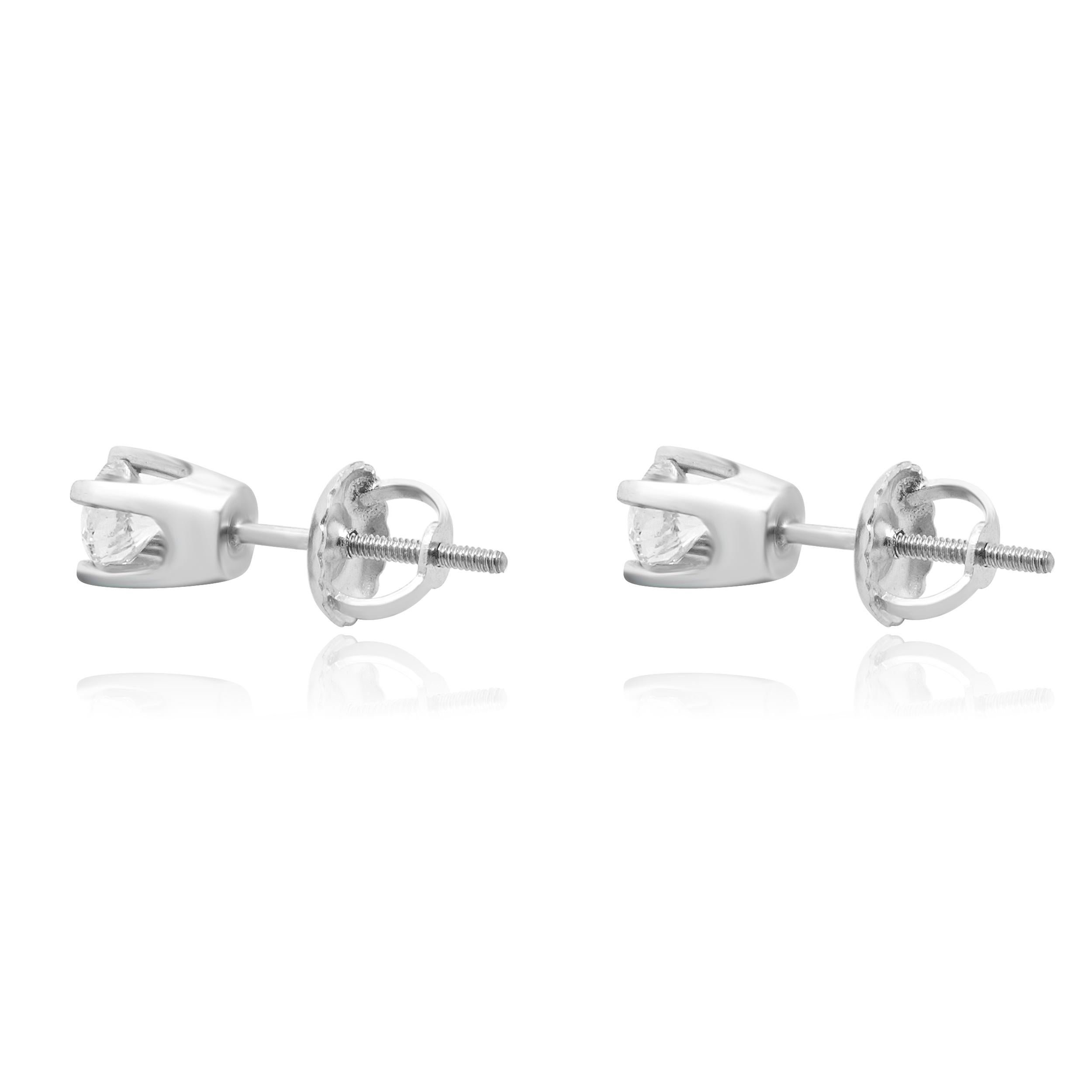 Taglio rotondo 14 Karat White Gold Round Diamond Stud Earrings in vendita